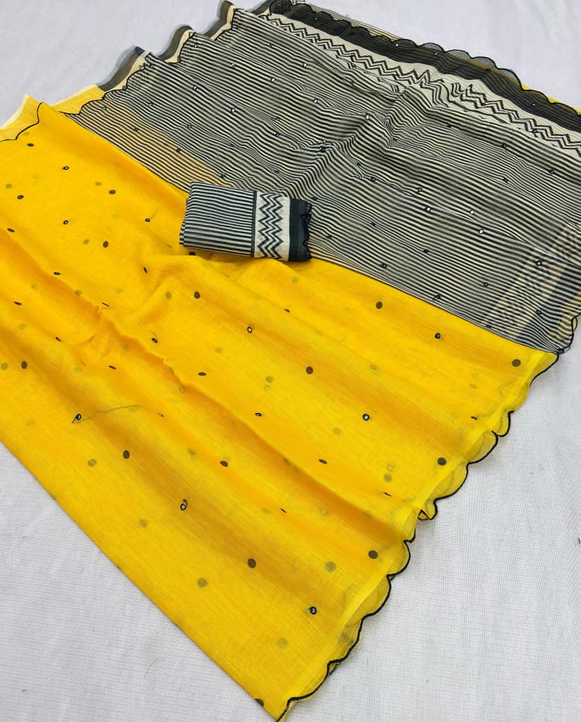 Soft Chanderi Cotton Saree With Rich Arco Border