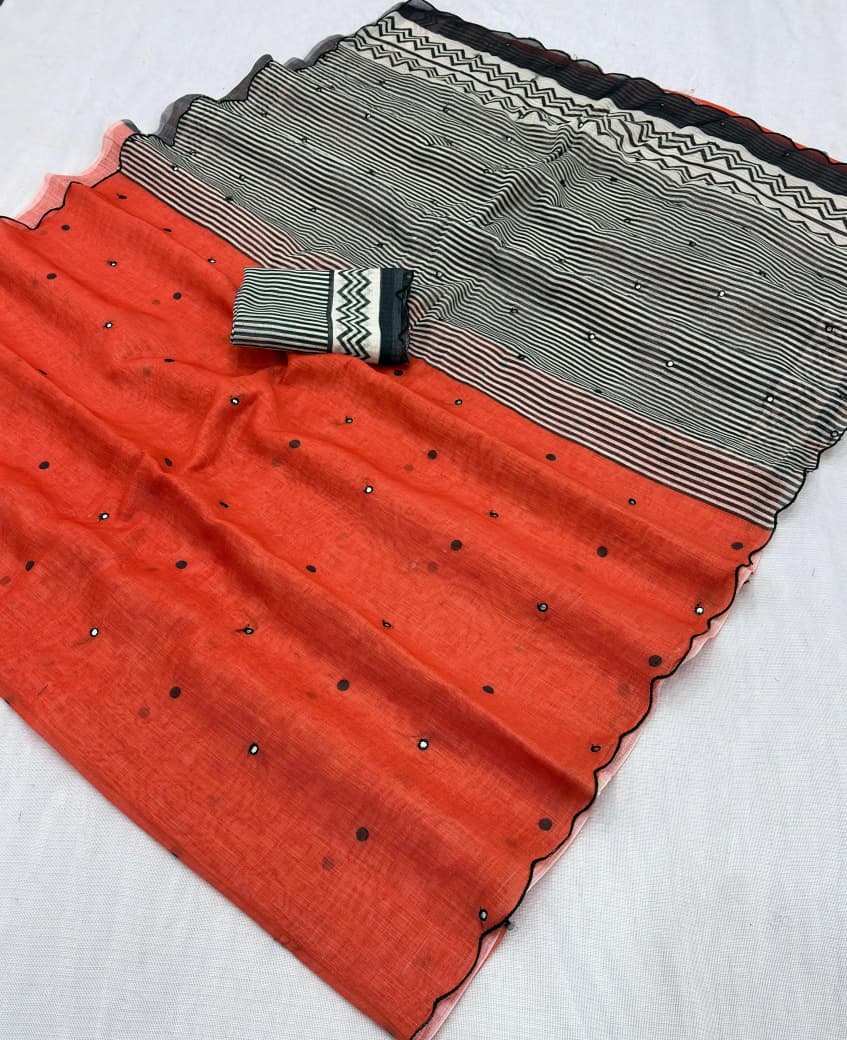 Soft Chanderi Cotton Saree With Rich Arco Border