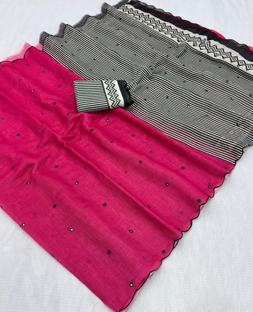 Soft Chanderi Cotton Saree With Rich Arco Border