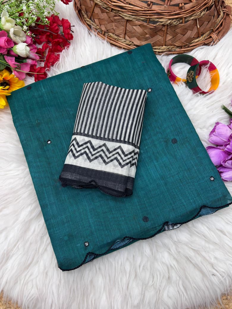 Soft Chanderi Cotton Saree With Rich Arco Border