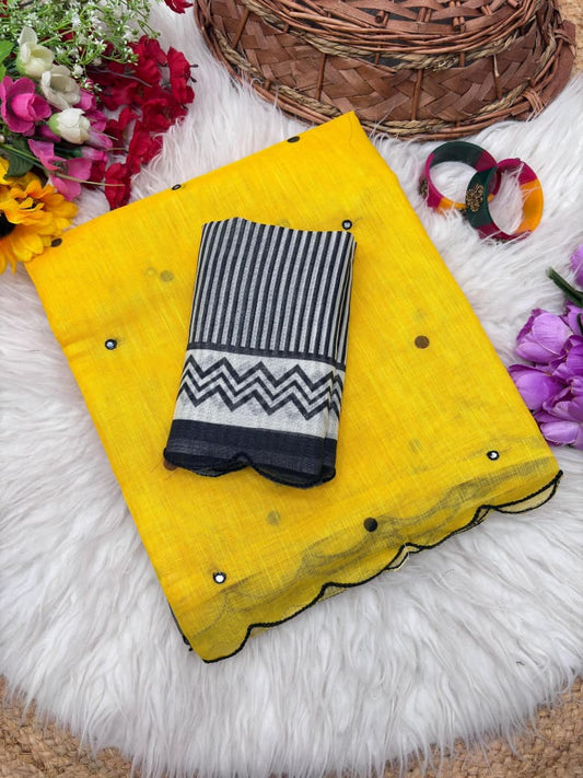 Soft Chanderi Cotton Saree With Rich Arco Border