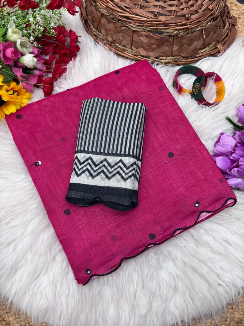 Soft Chanderi Cotton Saree With Rich Arco Border