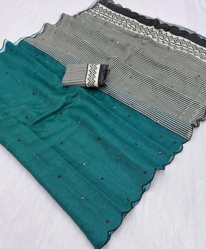 Soft Chanderi Cotton Saree With Rich Arco Border