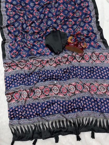 Ajarakh Elegance Soft Japan Satin Saree