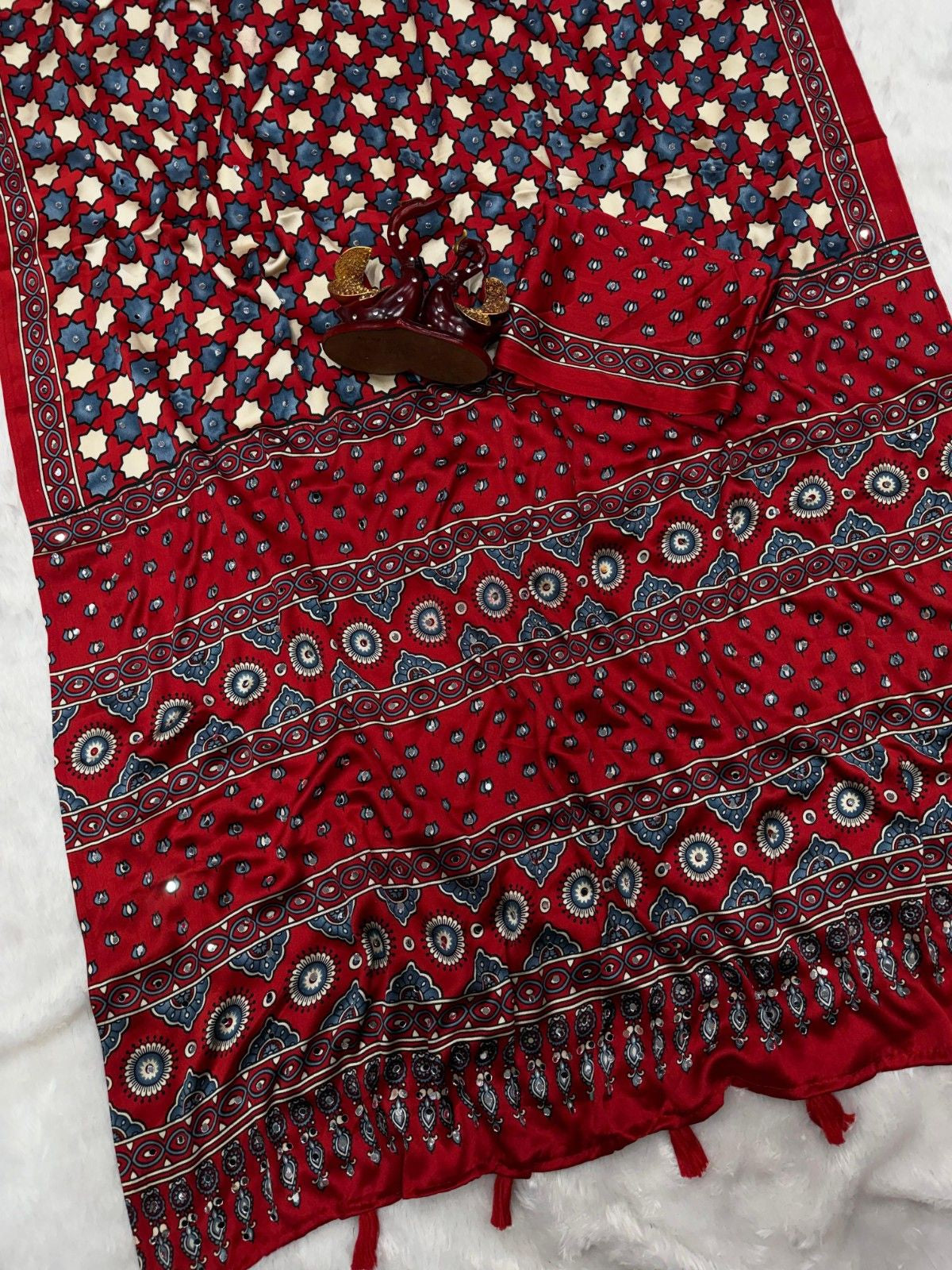 Ajarakh Elegance Soft Japan Satin Saree