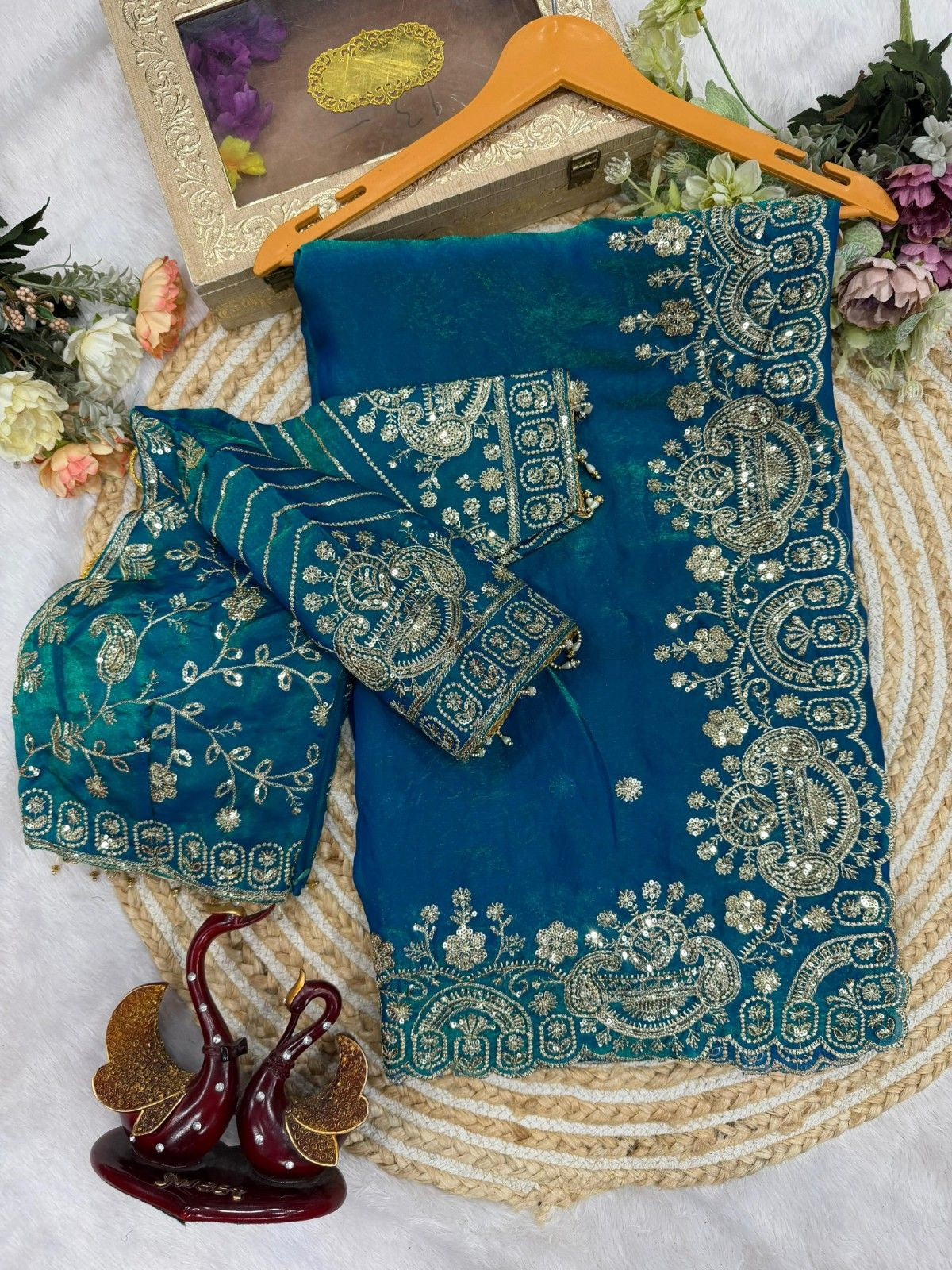 Premium Two-Tone Space Silk Saree with Stitched Corset Blouse