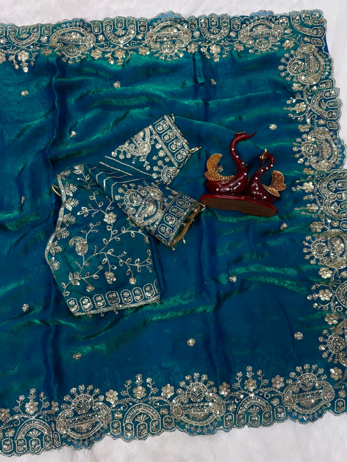 Premium Two-Tone Space Silk Saree with Stitched Corset Blouse