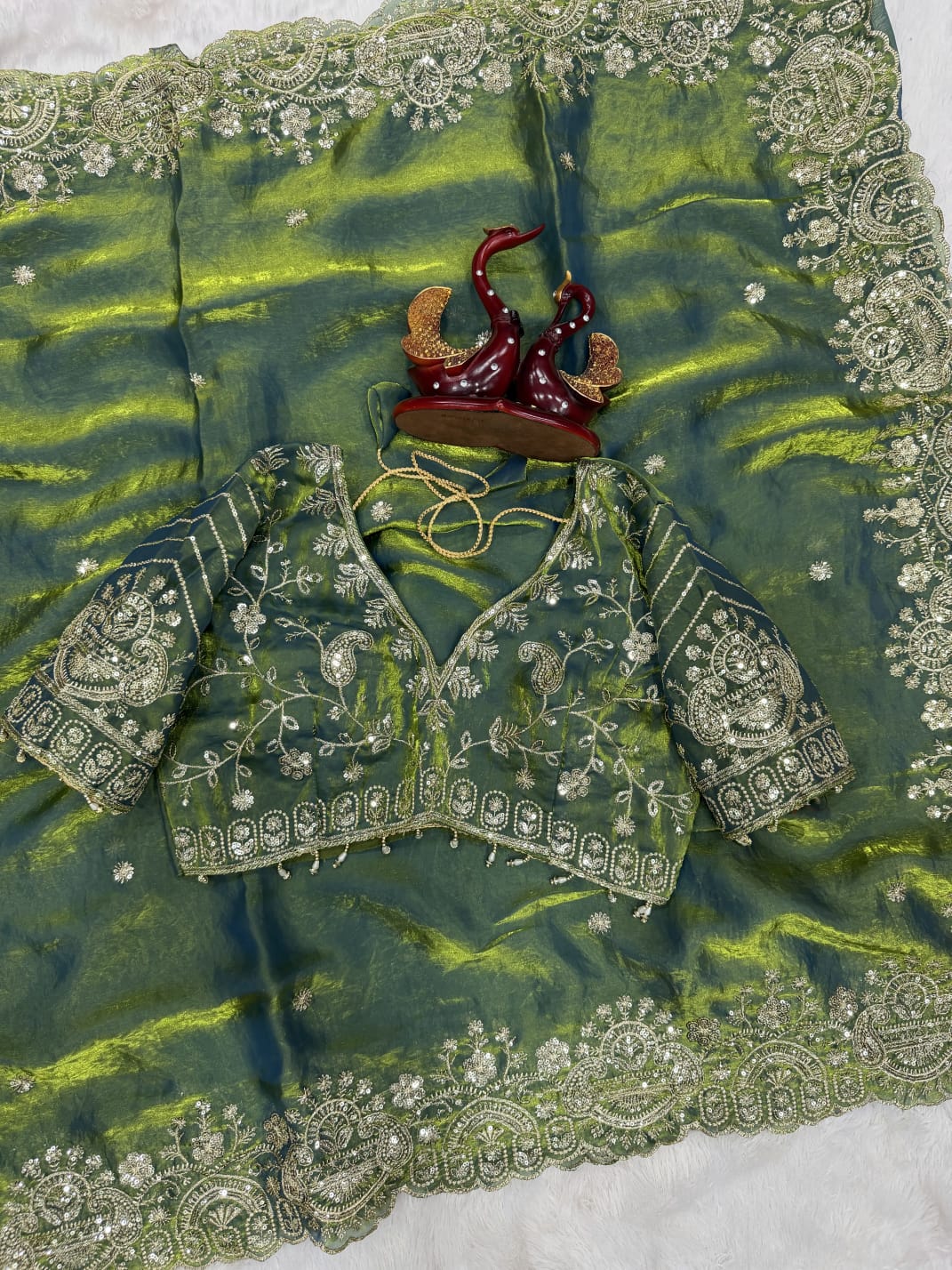 Premium Two-Tone Space Silk Saree with Stitched Corset Blouse