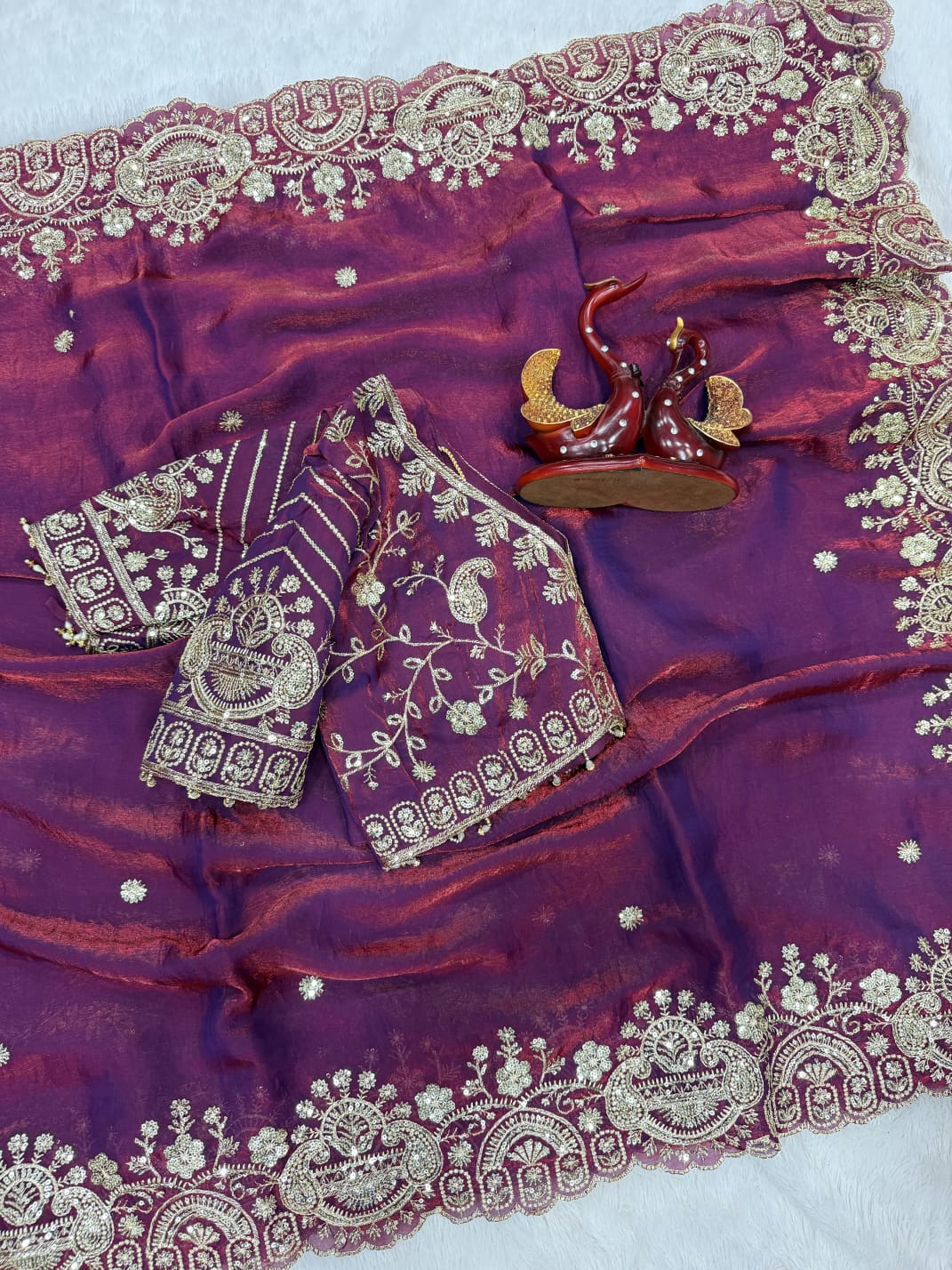 Premium Two-Tone Space Silk Saree with Stitched Corset Blouse