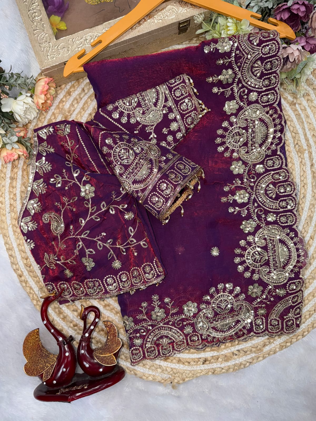 Premium Two-Tone Space Silk Saree with Stitched Corset Blouse