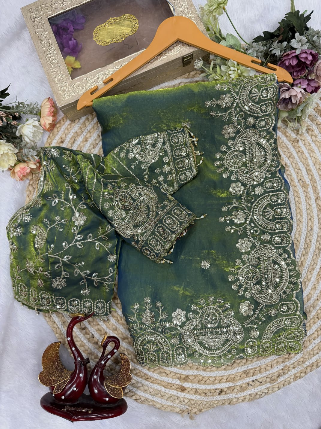 Premium Two-Tone Space Silk Saree with Stitched Corset Blouse