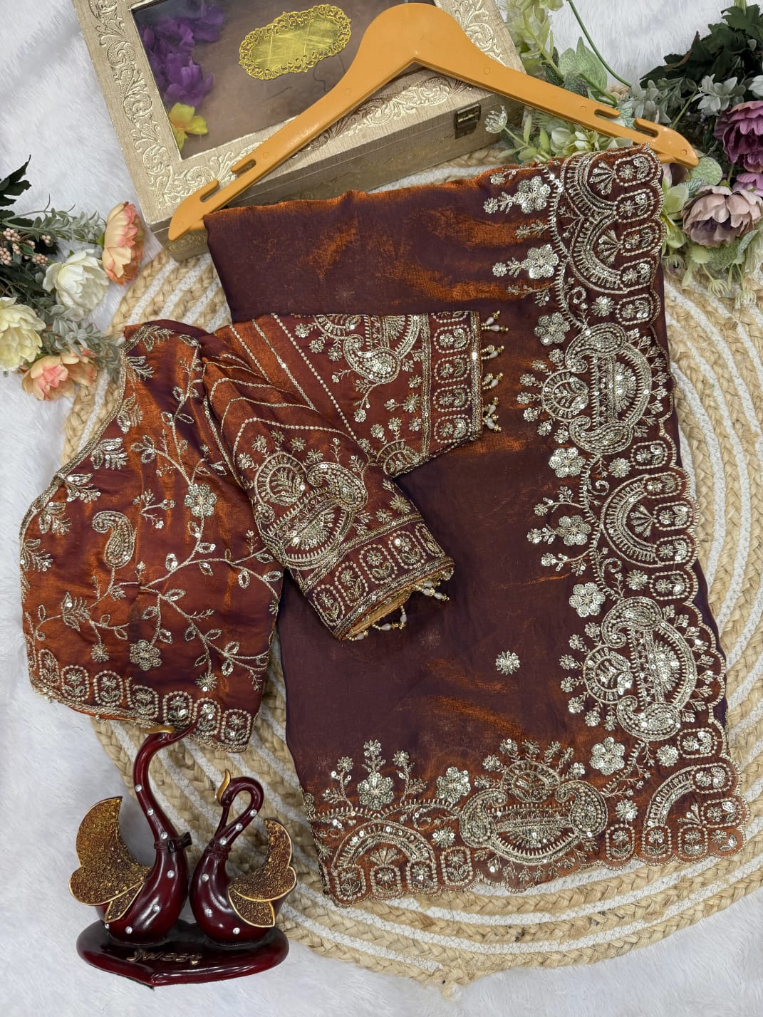 Premium Two-Tone Space Silk Saree with Stitched Corset Blouse