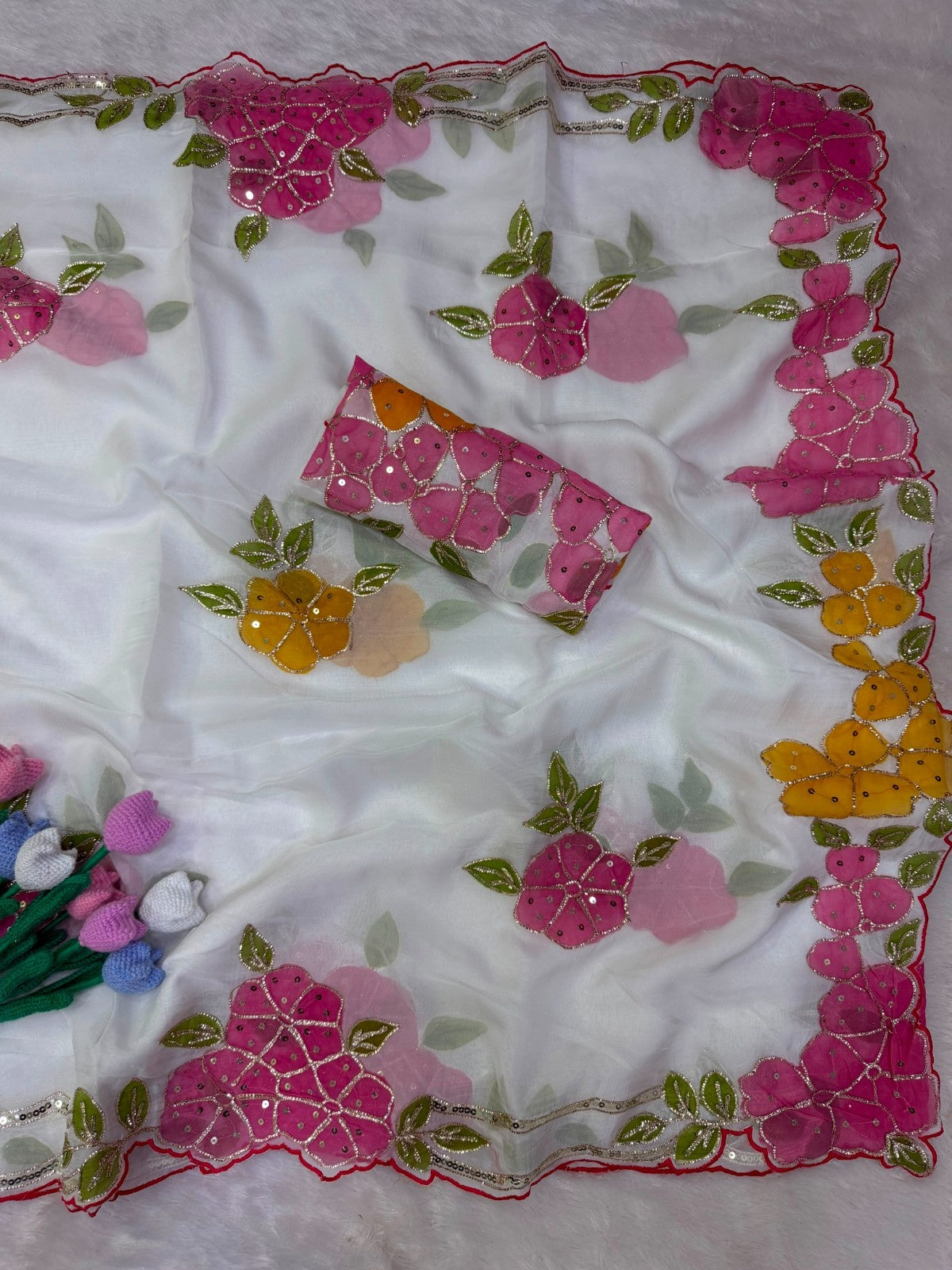 Designer Tebby Silk Saree with Handcrafted Ribbon Sequin Embellishments
