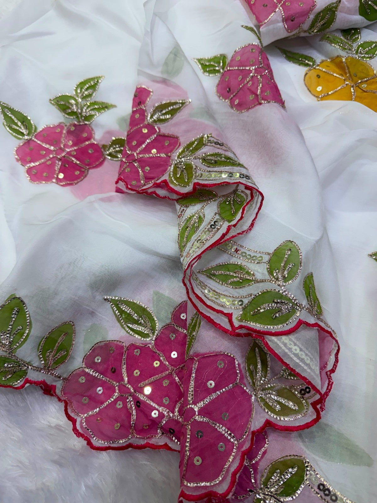 Designer Tebby Silk Saree with Handcrafted Ribbon Sequin Embellishments
