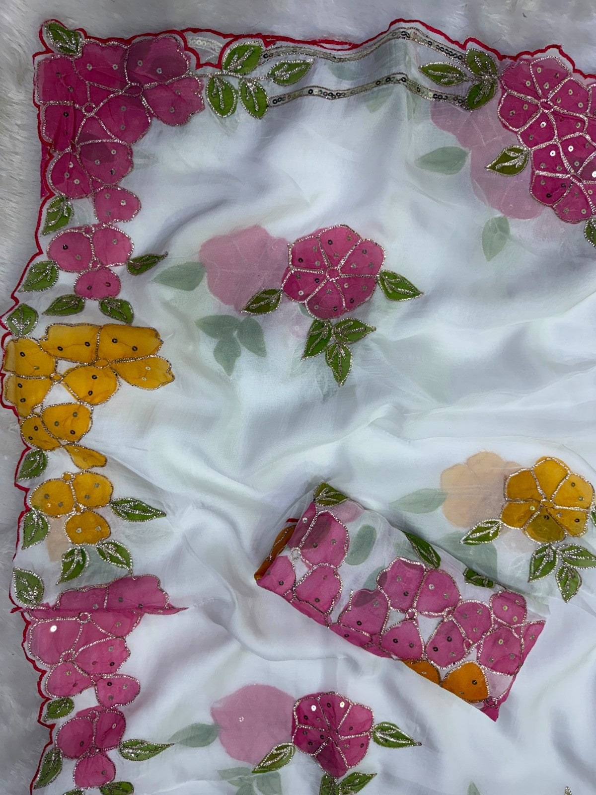 Designer Tebby Silk Saree with Handcrafted Ribbon Sequin Embellishments