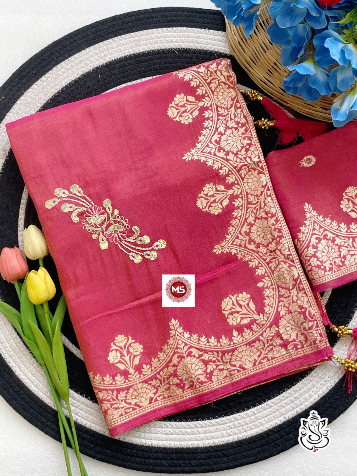 Premium Shiny Viscose Silk Foil Butta Saree with Gotta Work