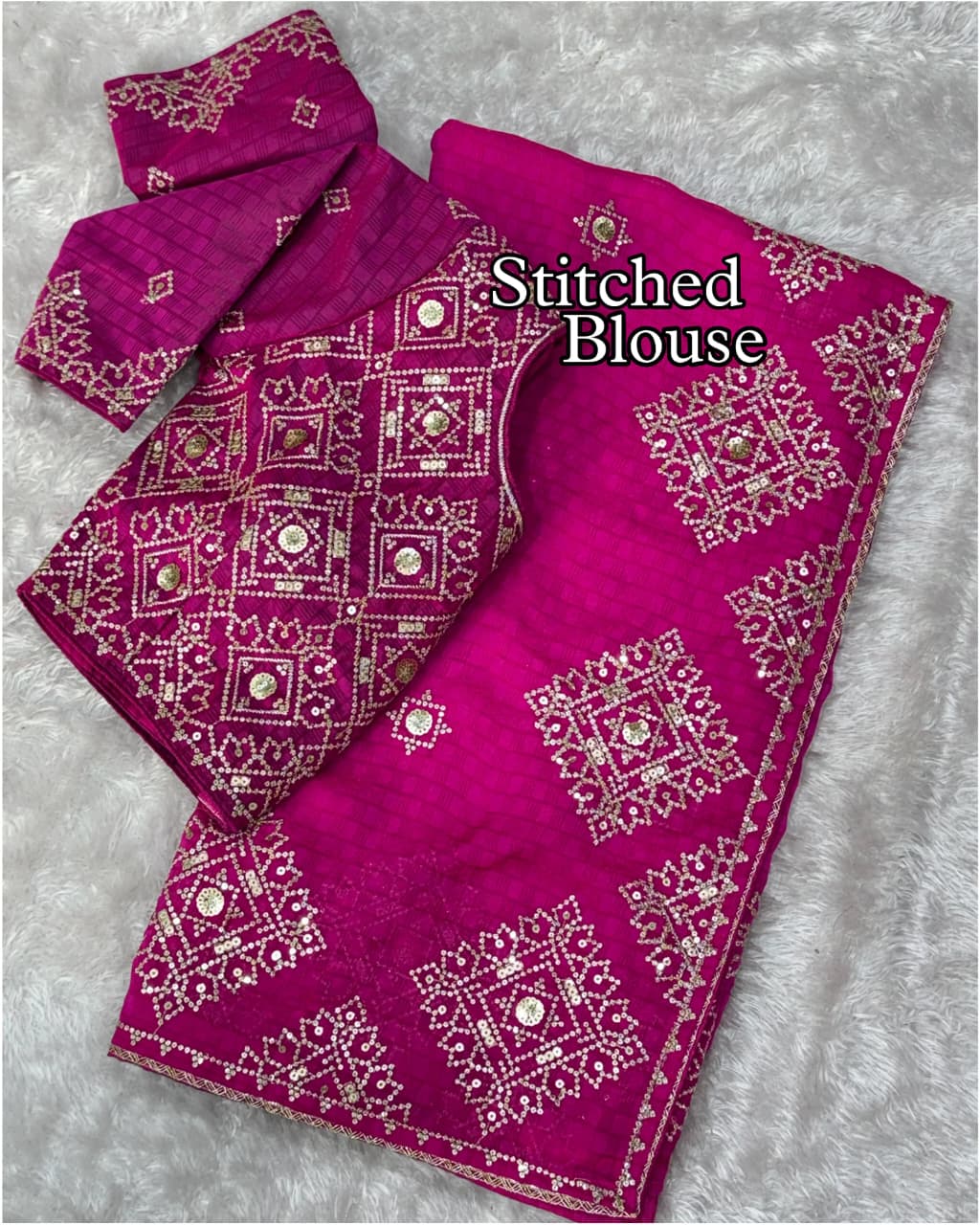 Graceful Self Jacquard Fandy Satin Saree with Ready-to-Wear Embroidered Blouse