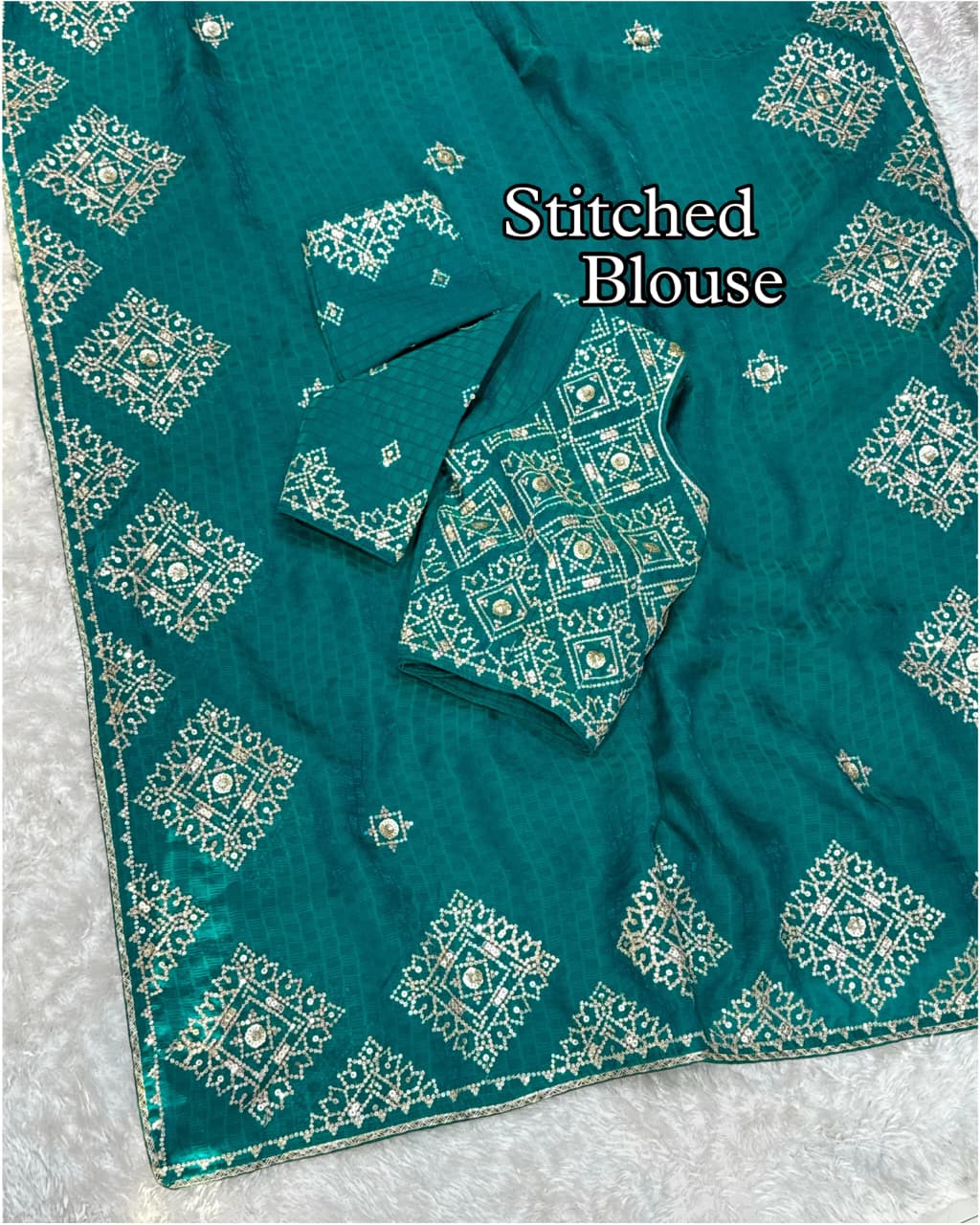 Graceful Self Jacquard Fandy Satin Saree with Ready-to-Wear Embroidered Blouse