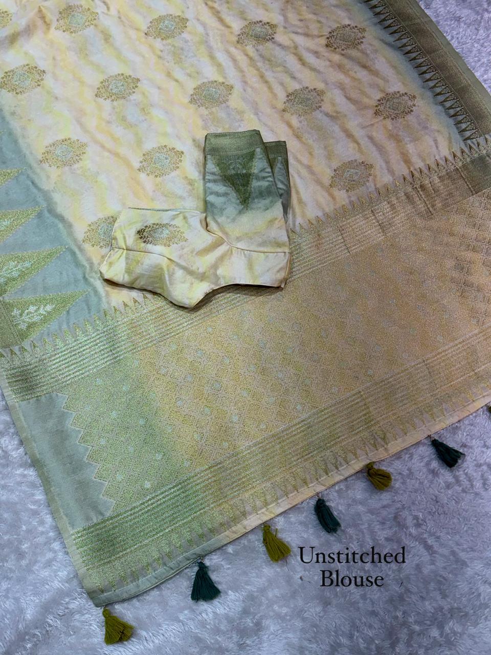 Festive Minakari Banarasi Cotton Silk Saree with Dual Zari Weaving