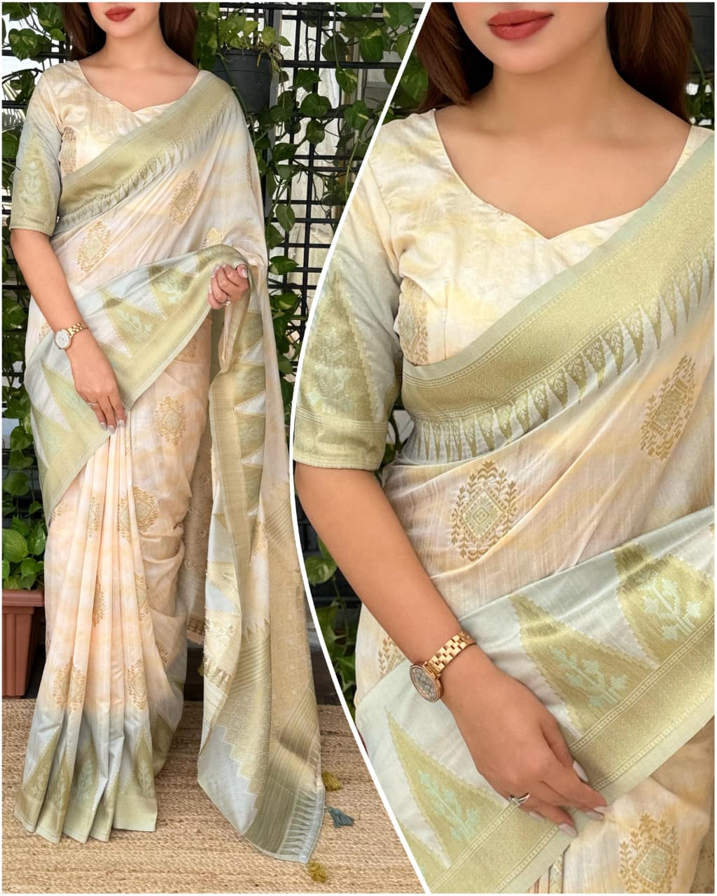 Festive Minakari Banarasi Cotton Silk Saree with Dual Zari Weaving