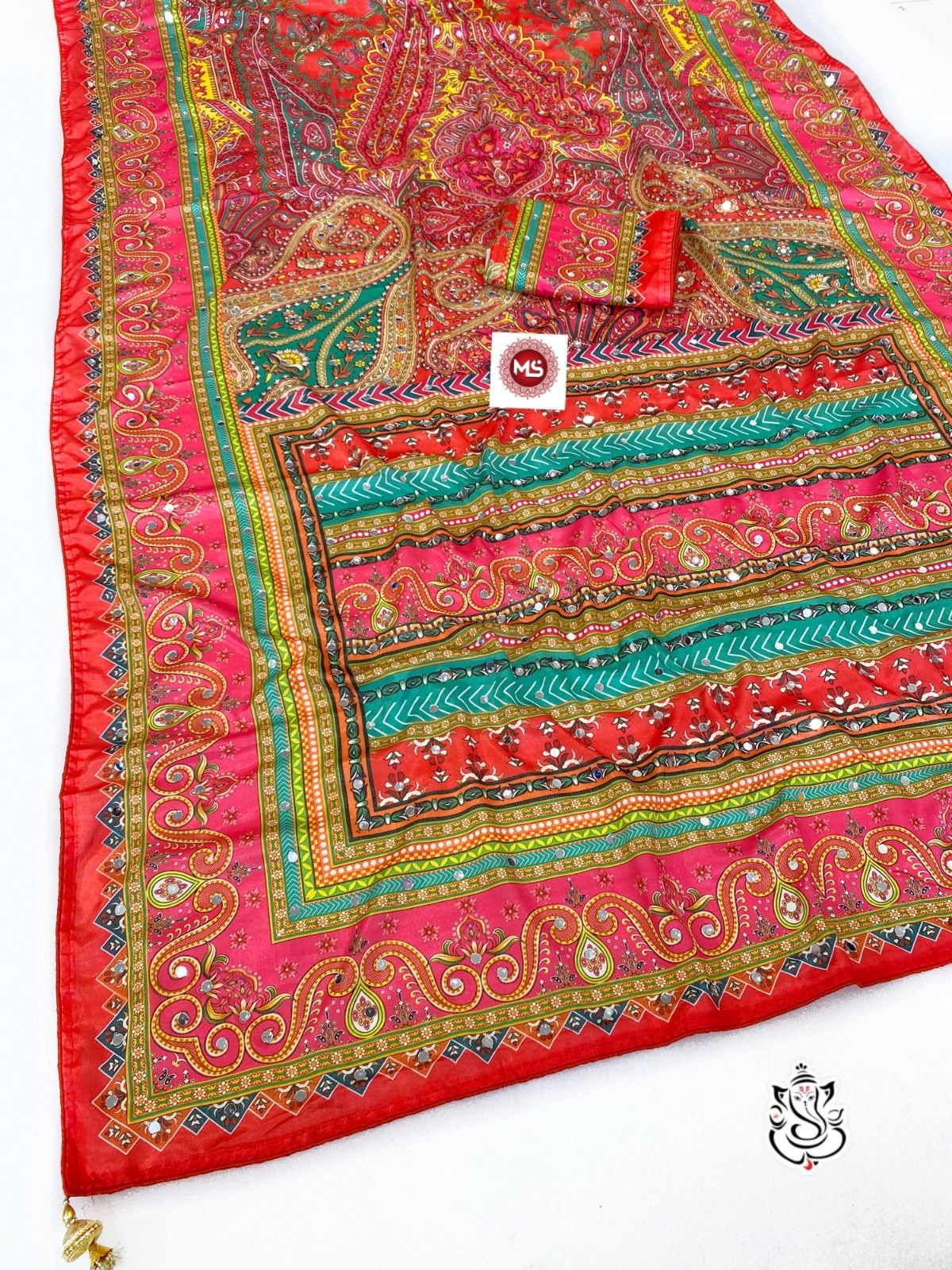 New Soft Chinon Silk Saree with Designer Mirror Handwork