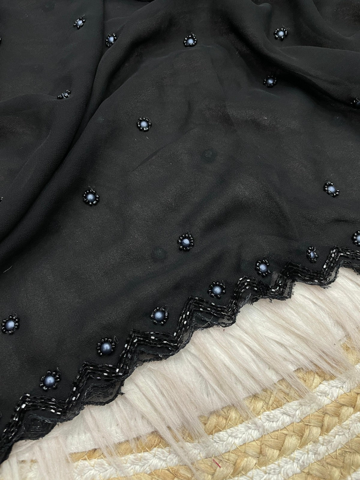 Fox Georgette Saree with Khatli Cut Dana, Moti & Diamond Handwork