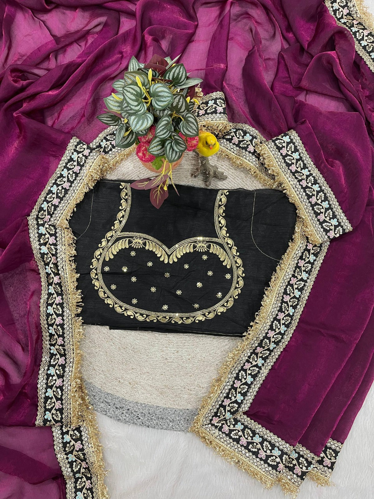 Rangriti Magenta Designer Embroidered Satin Saree