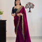 Rangriti Magenta Designer Embroidered Satin Saree