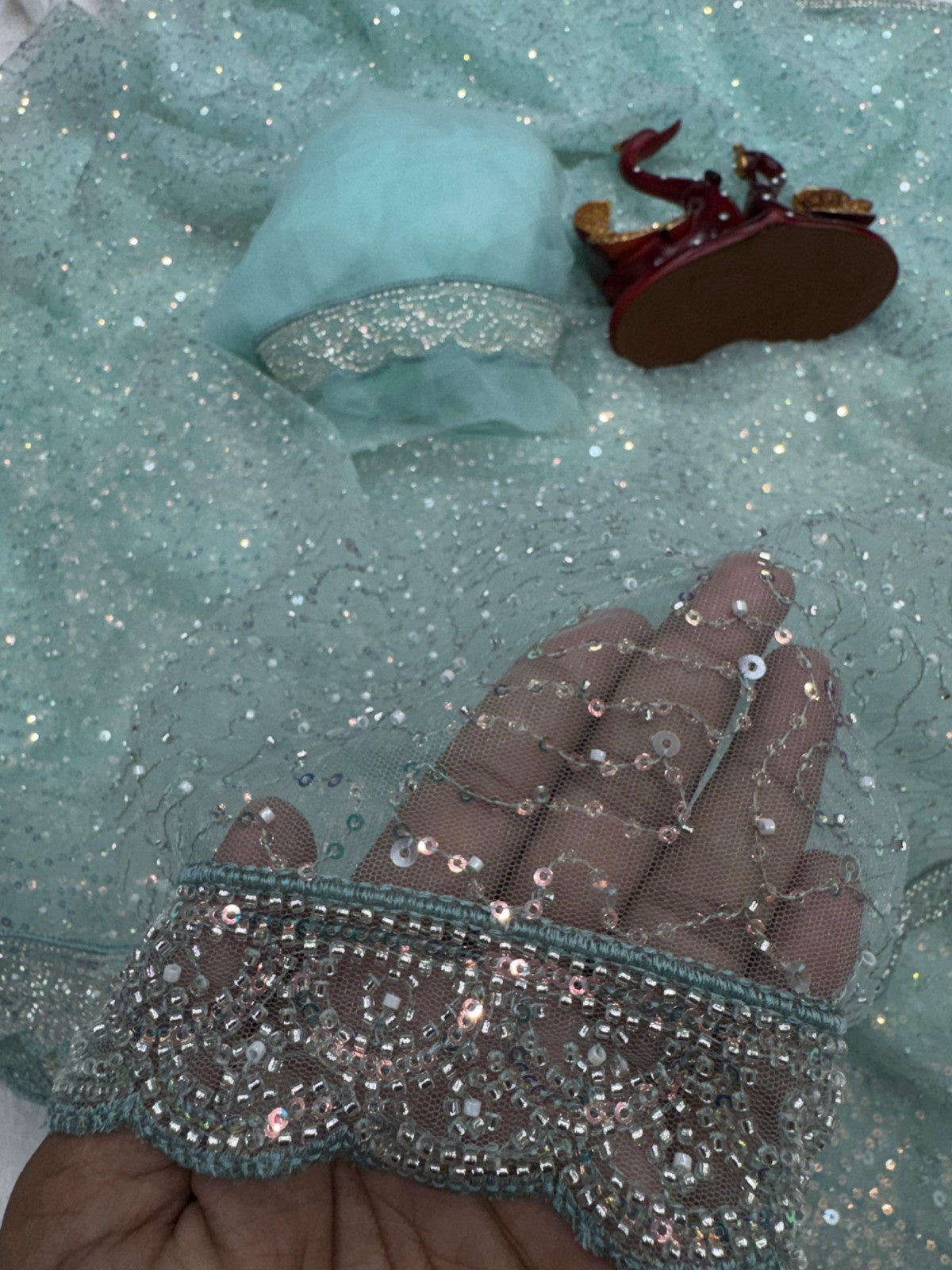 Wedding Wear Soft Net Sequins & Beads Work Saree with Designer Border