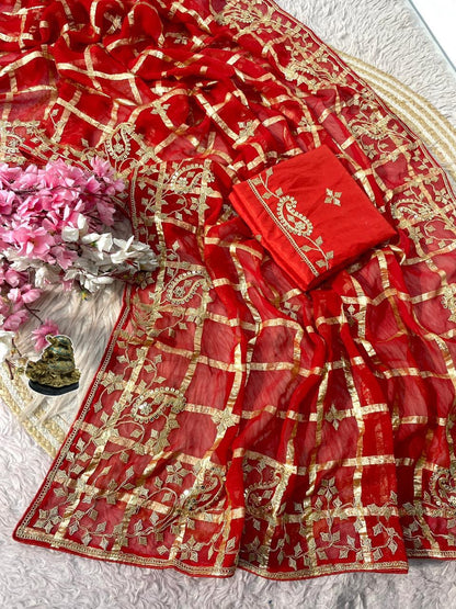 Soft Viscose Silk Designer Saree with Traditional Pitta Work & Heavy Mono Blouse