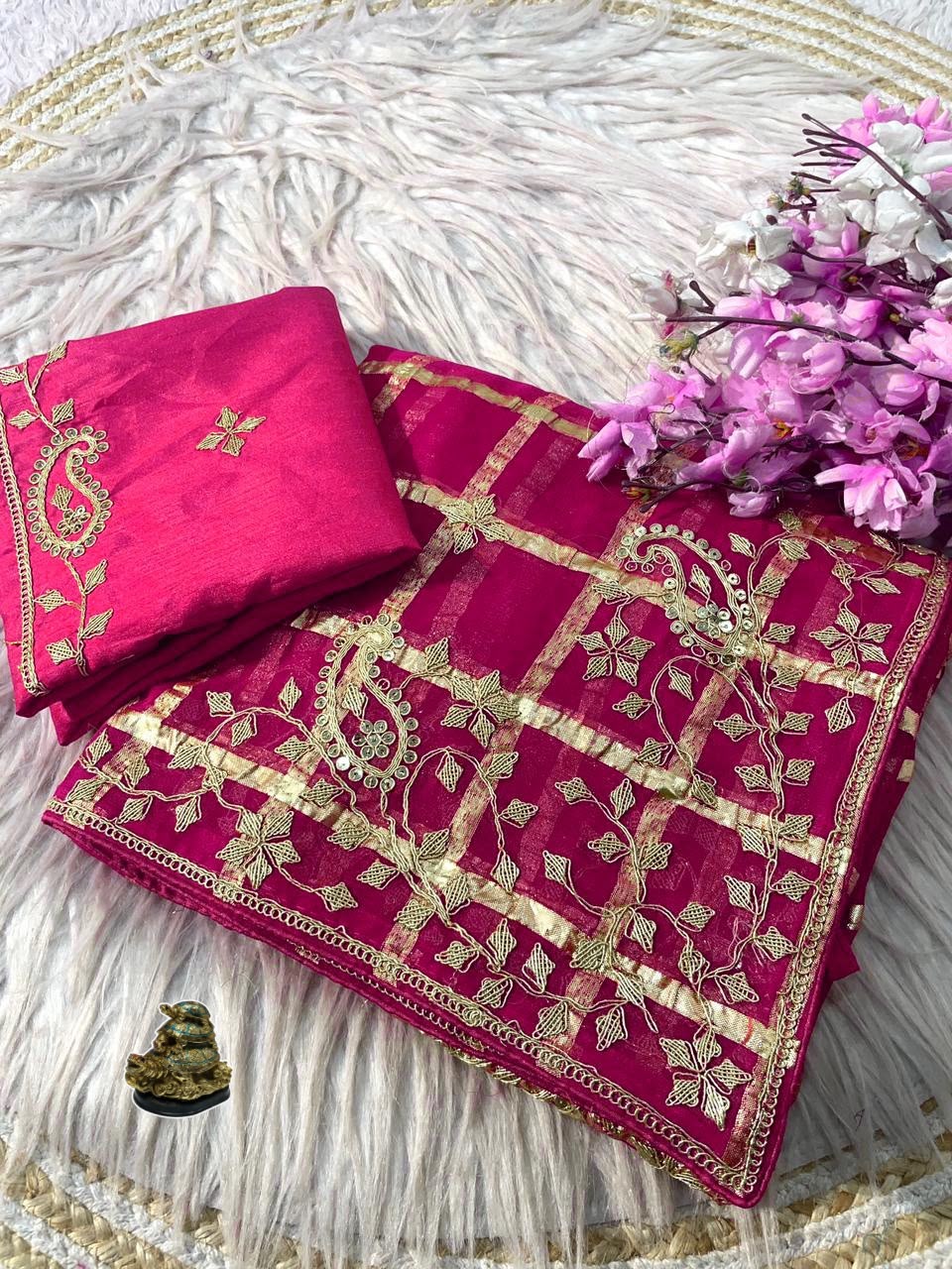 Soft Viscose Silk Designer Saree with Traditional Pitta Work & Heavy Mono Blouse