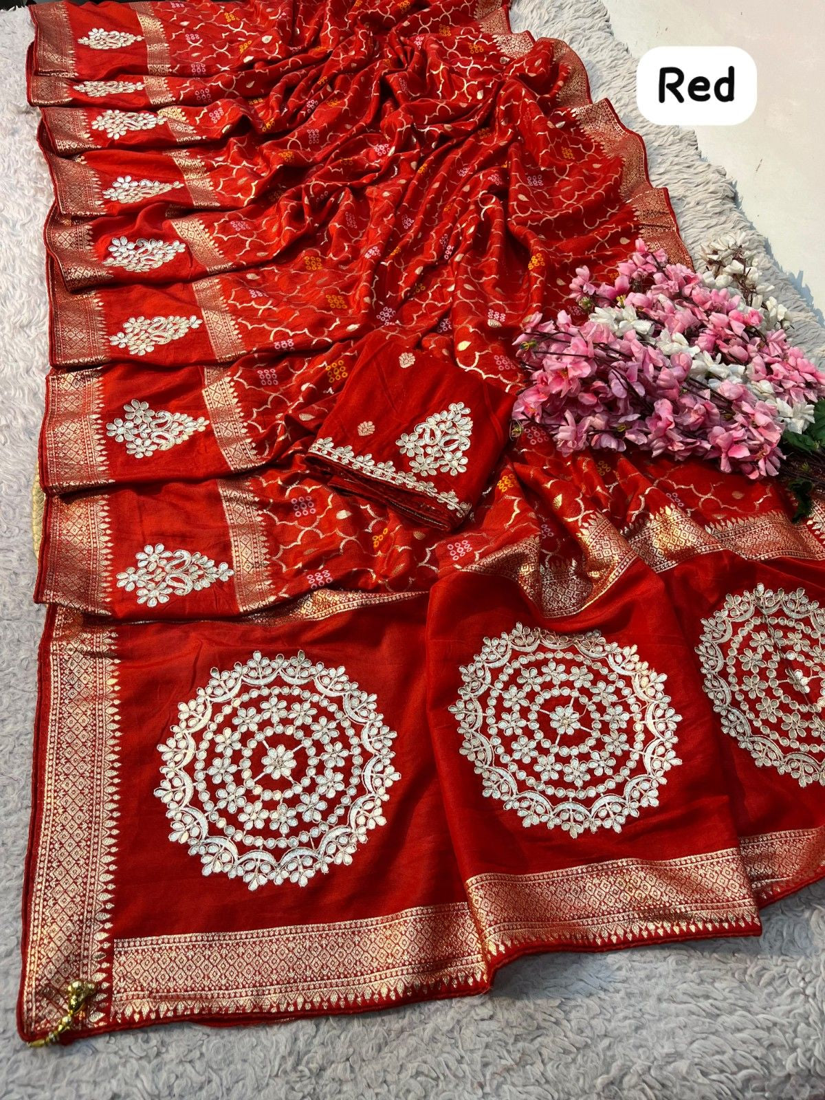 Premium Dola Viscose Weaving Saree with Jaipuri Gotapatti Work & Rich Pallu