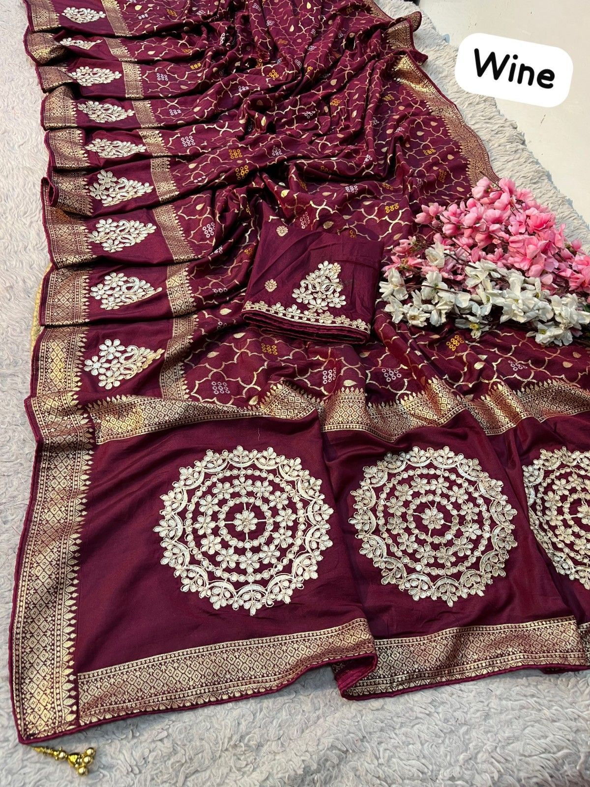 Premium Dola Viscose Weaving Saree with Jaipuri Gotapatti Work & Rich Pallu