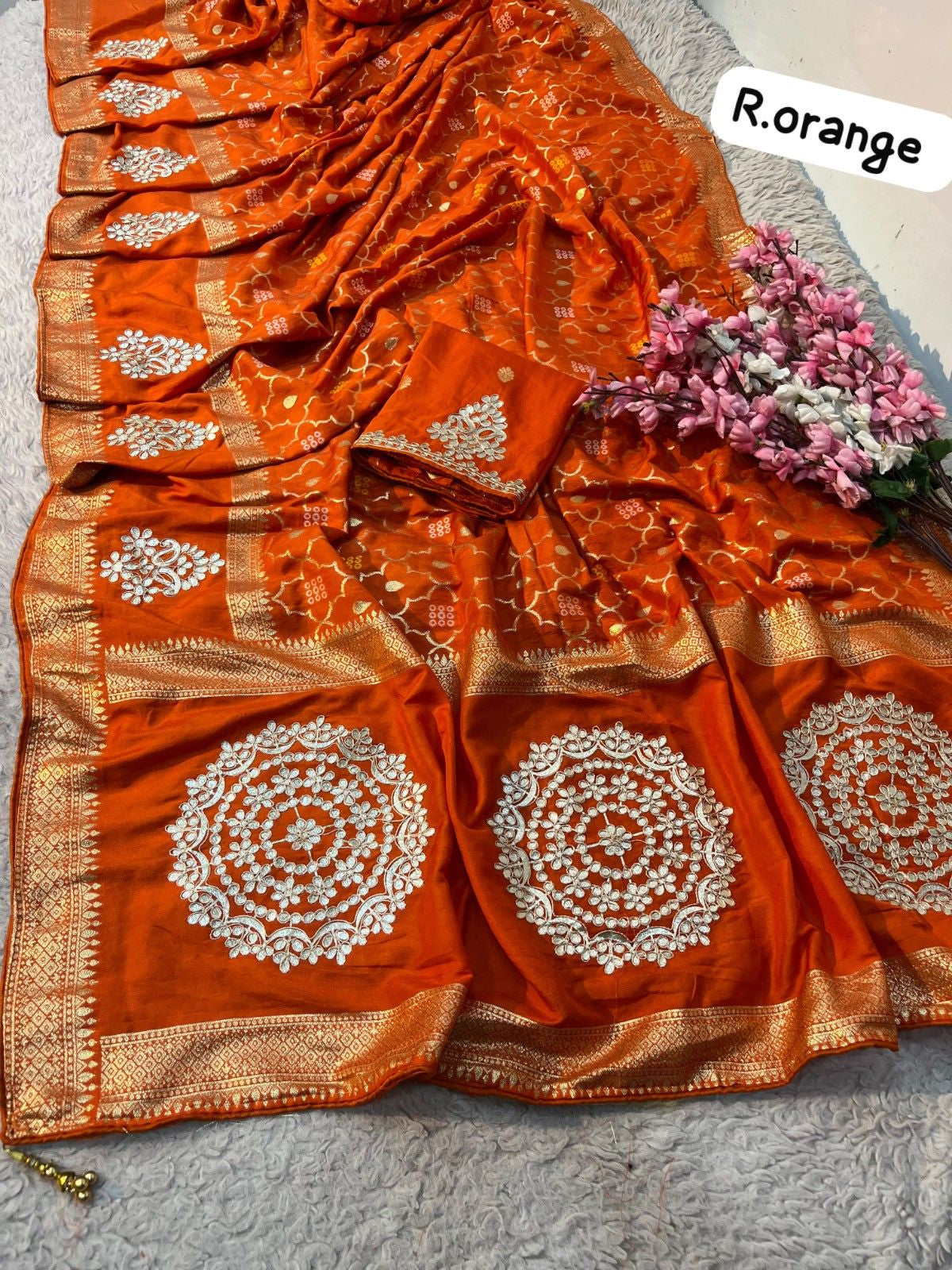 Premium Dola Viscose Weaving Saree with Jaipuri Gotapatti Work & Rich Pallu