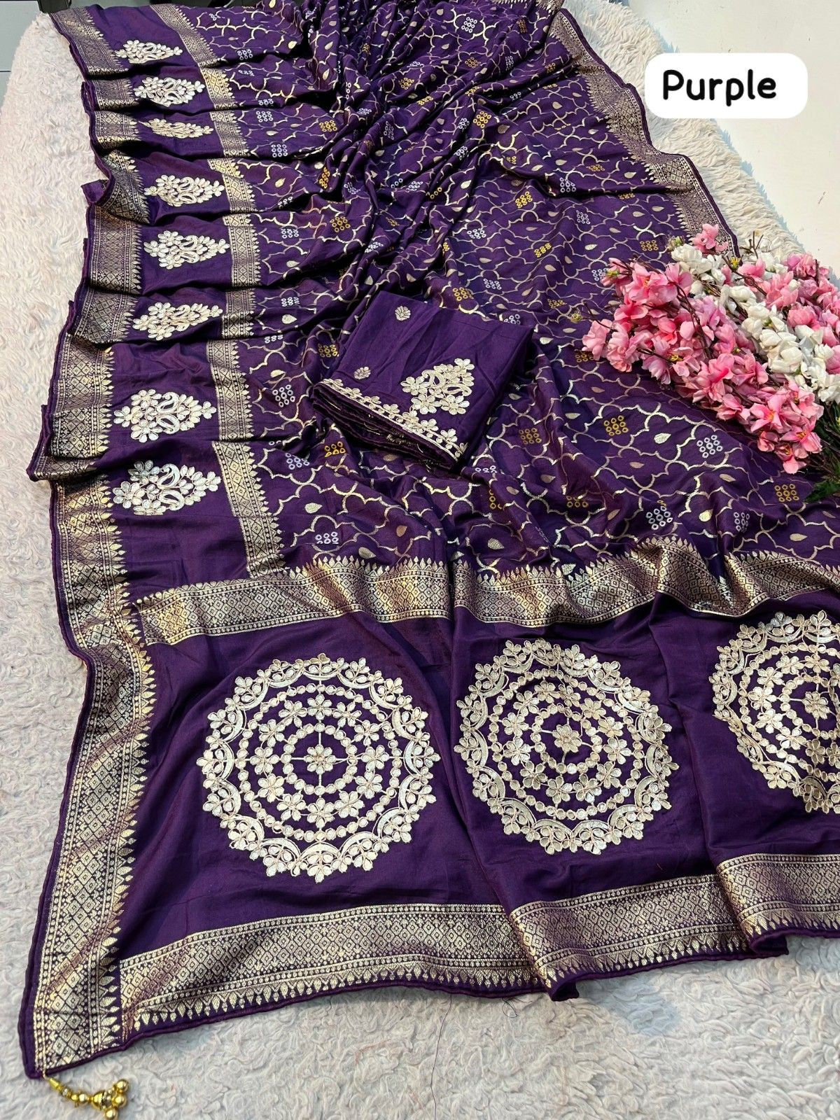 Premium Dola Viscose Weaving Saree with Jaipuri Gotapatti Work & Rich Pallu