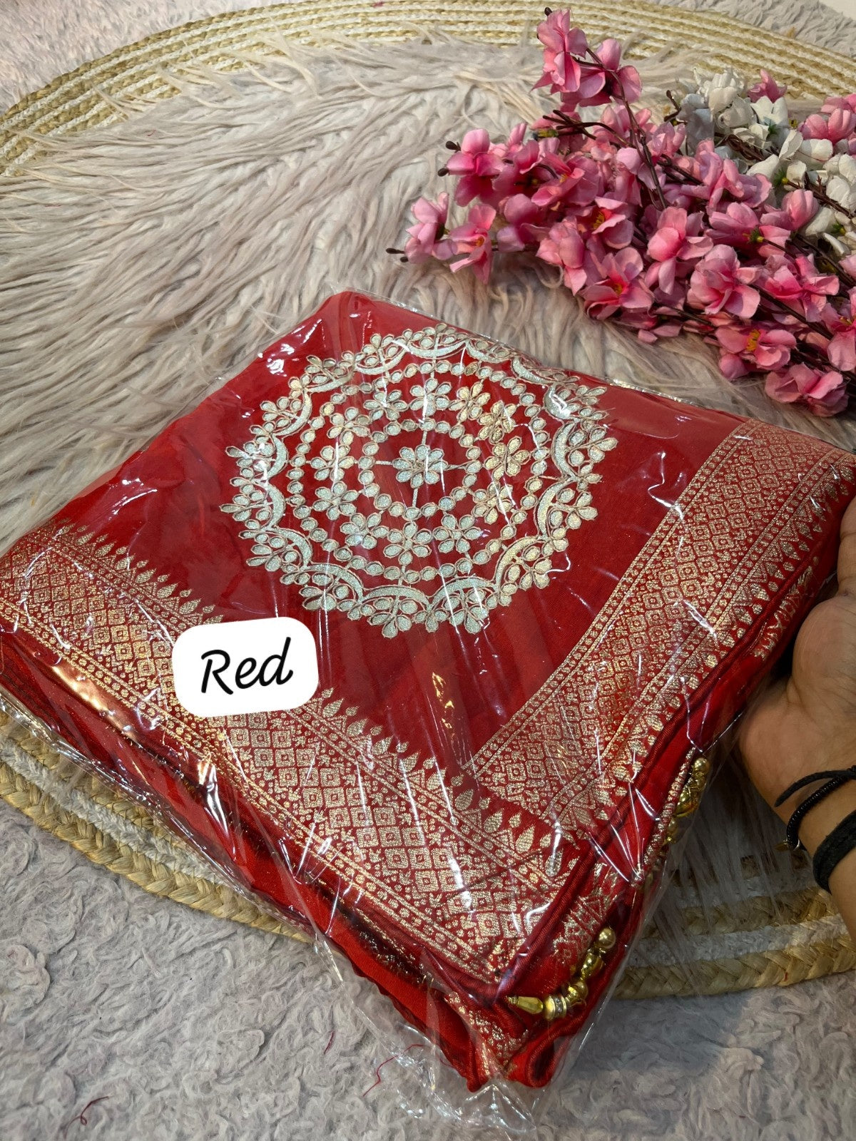 Premium Dola Viscose Weaving Saree with Jaipuri Gotapatti Work & Rich Pallu