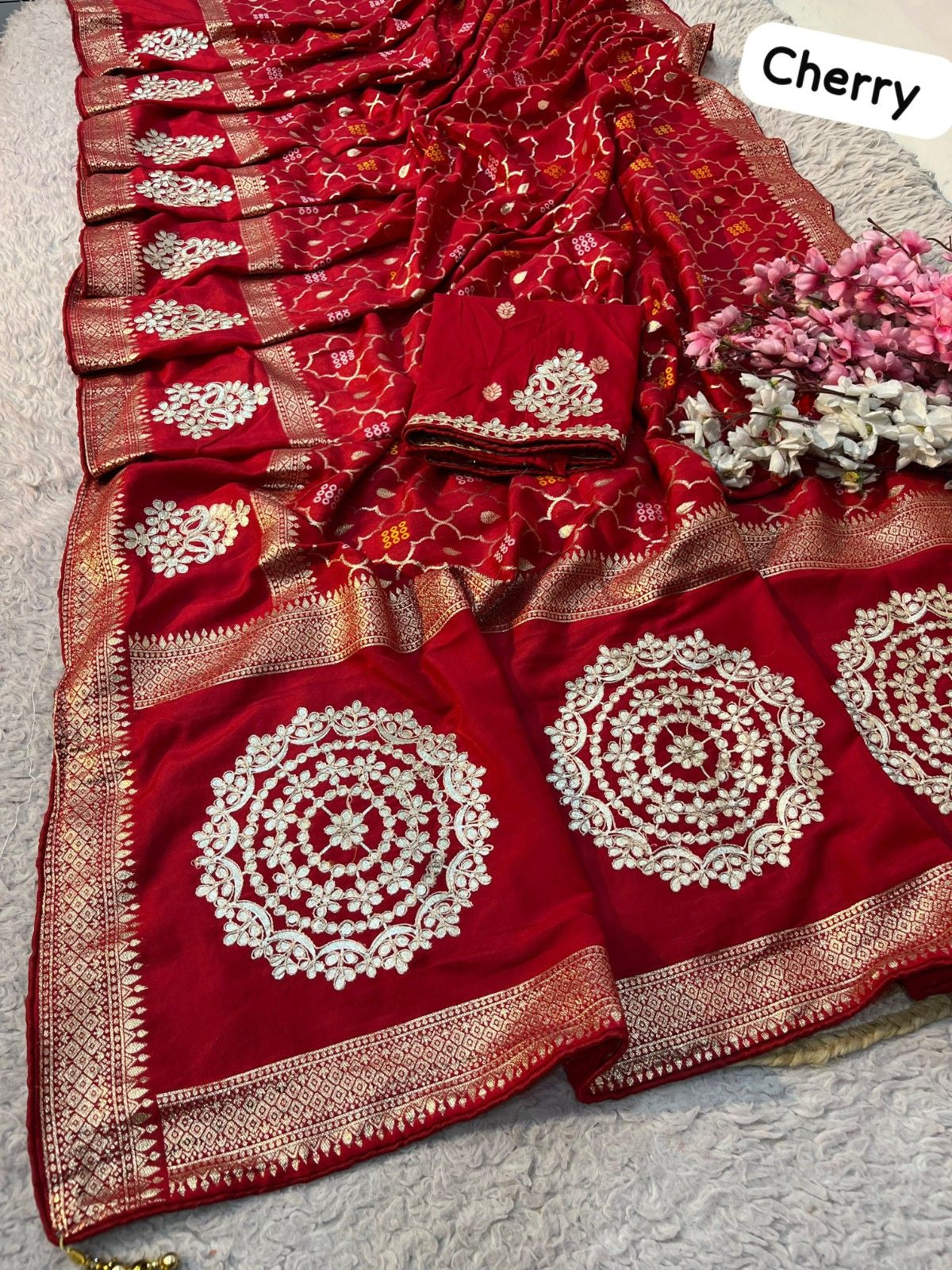 Premium Dola Viscose Weaving Saree with Jaipuri Gotapatti Work & Rich Pallu