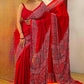 Ajrakh Print Soft Crepe Silk Saree with Real Mirror Work & Tussles