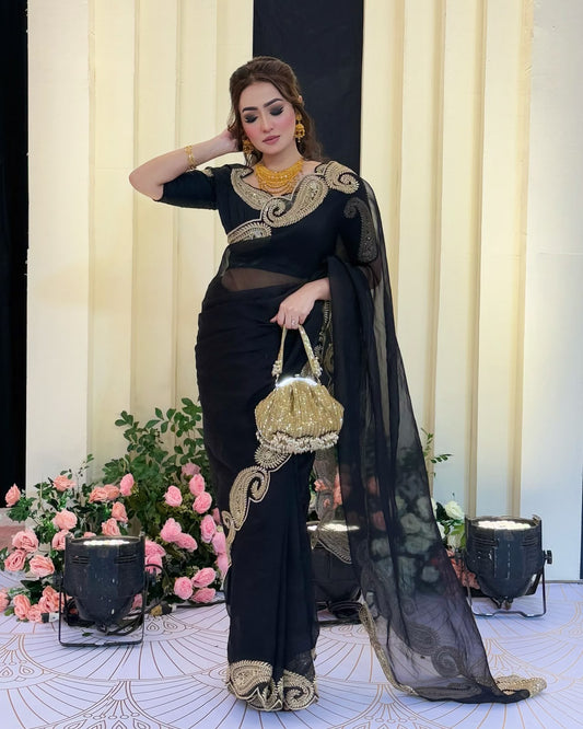 Premium Soft Rangoli Silk Saree with Zari & Sequin Embroidery Work