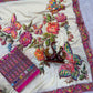 Designer Butterfly Floral Printed Saree with Real Mirror & Sequins Work