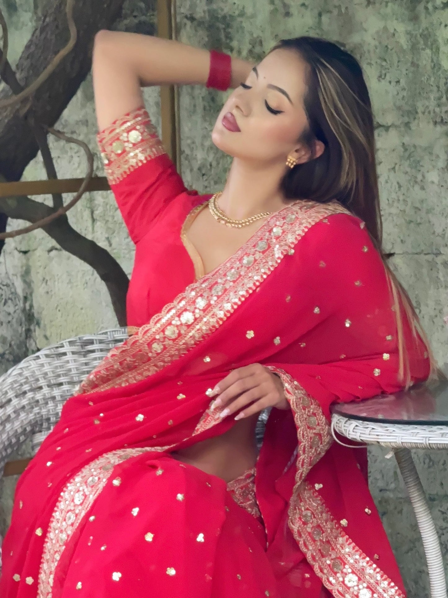 ✨ KARVA CHAUTH SPECIAL RED COLOUR DESIGNER SEQUINS SAREE ✨