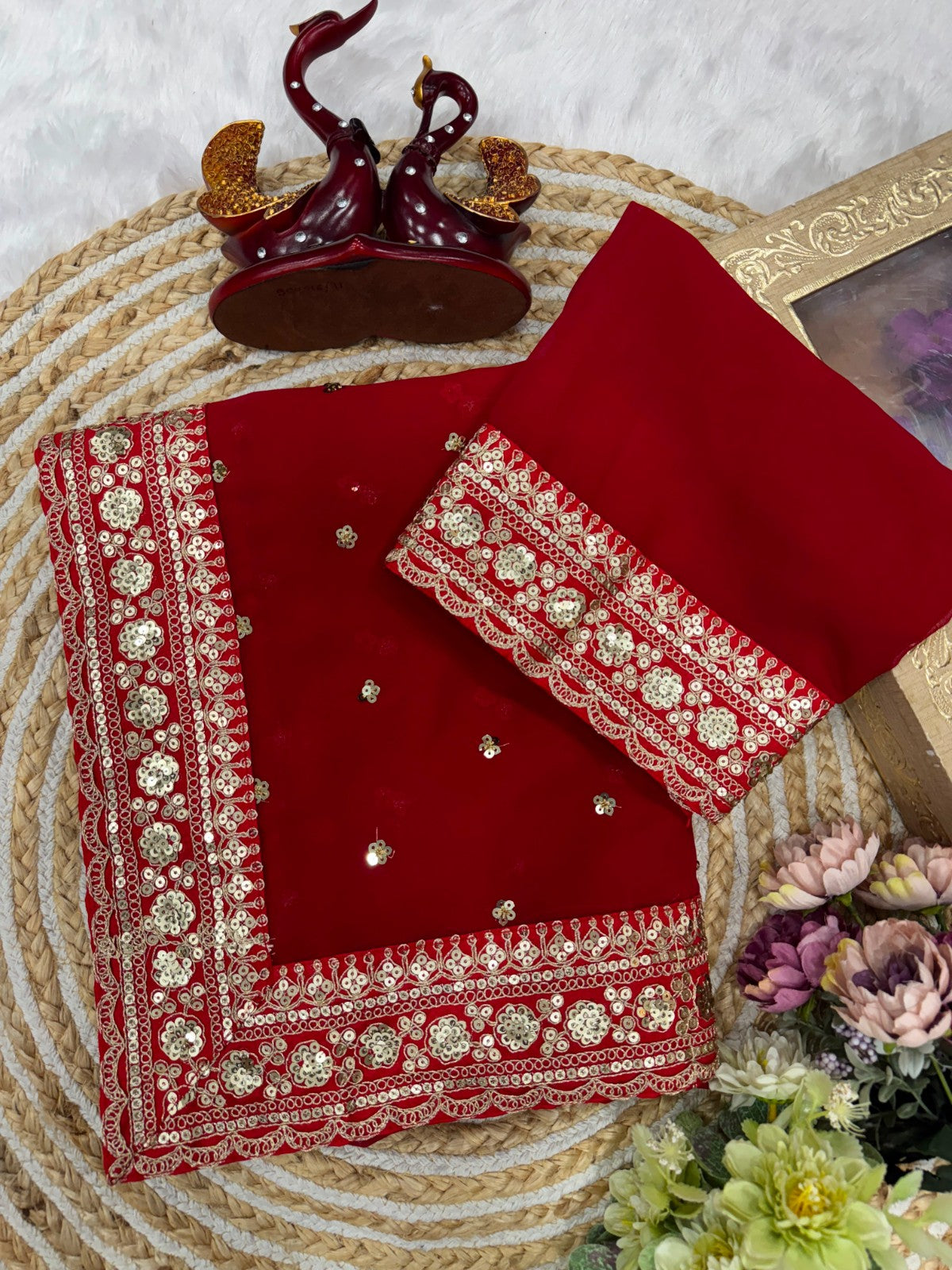 ✨ KARVA CHAUTH SPECIAL RED COLOUR DESIGNER SEQUINS SAREE ✨