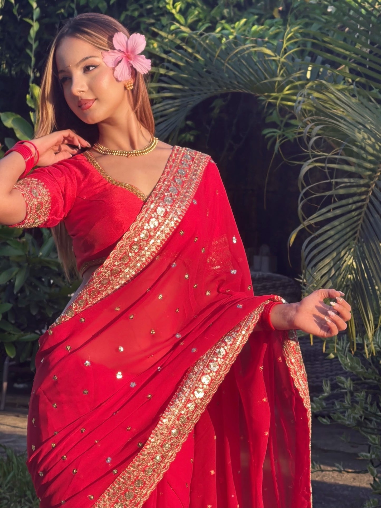 ✨ KARVA CHAUTH SPECIAL RED COLOUR DESIGNER SEQUINS SAREE ✨