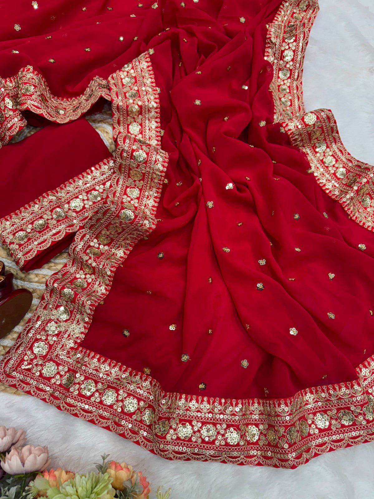✨ KARVA CHAUTH SPECIAL RED COLOUR DESIGNER SEQUINS SAREE ✨