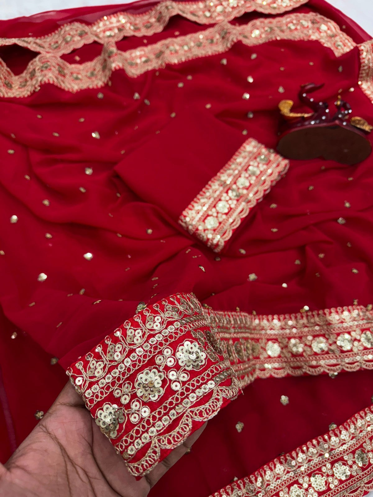 ✨ KARVA CHAUTH SPECIAL RED COLOUR DESIGNER SEQUINS SAREE ✨