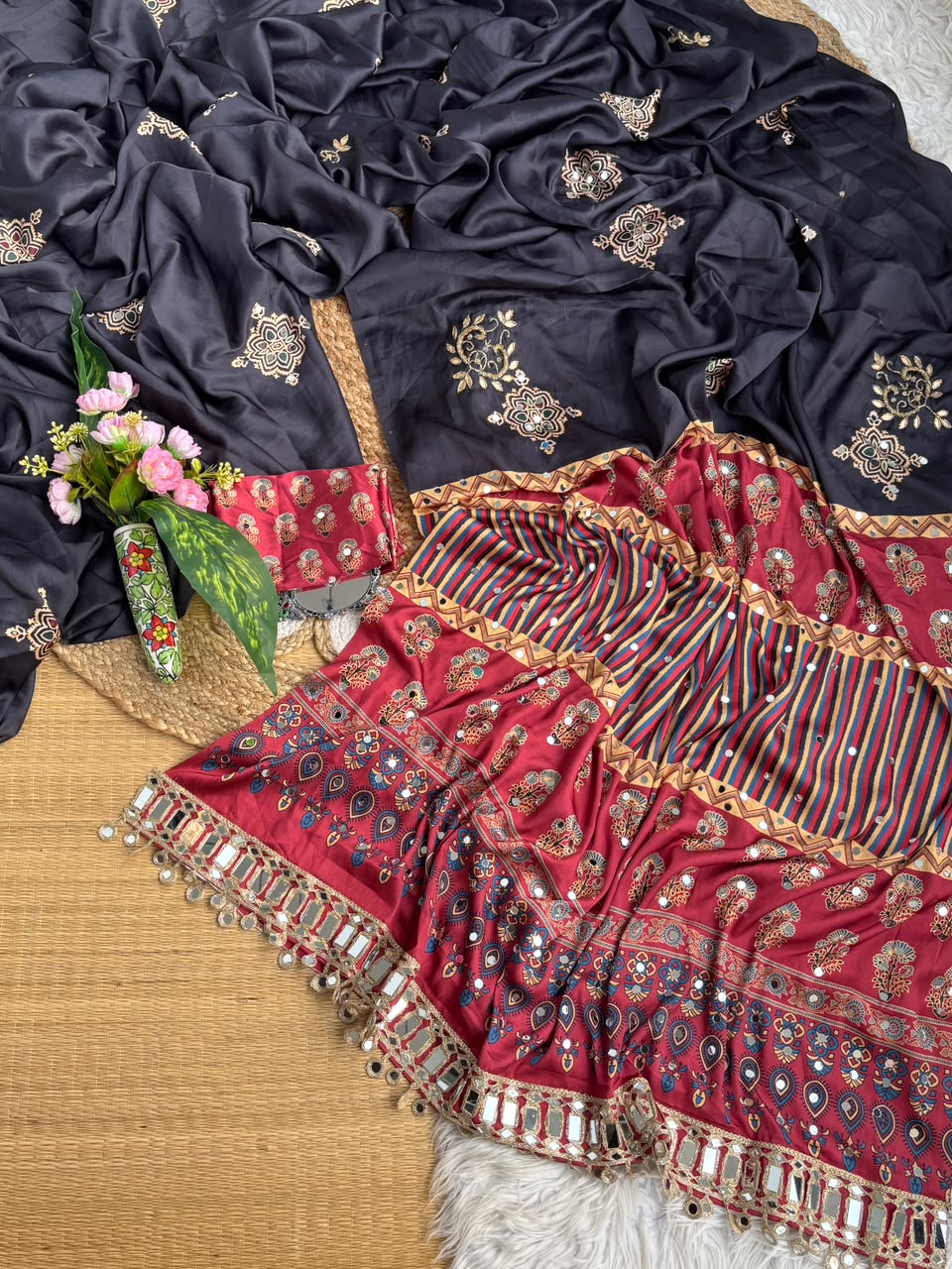 Beautiful Soft And Elegant Original Japan Satin Ajarak Print Saree