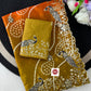 Heavy Pure Georgette Leheriya Saree with C-Pallu Multi Sequins & Foil Embroidery