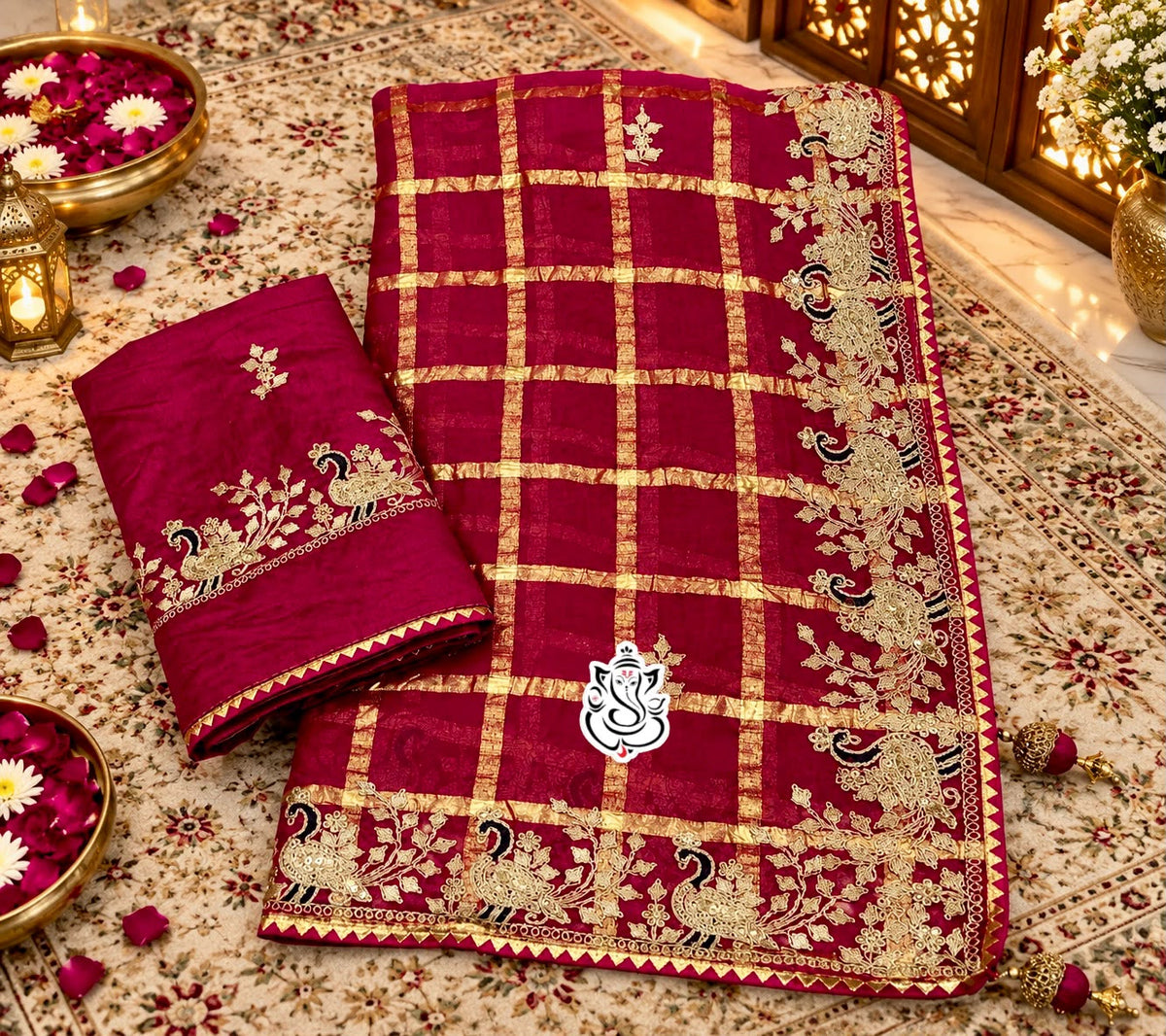 Premium Viscose Silk Saree with Traditional Pittawork