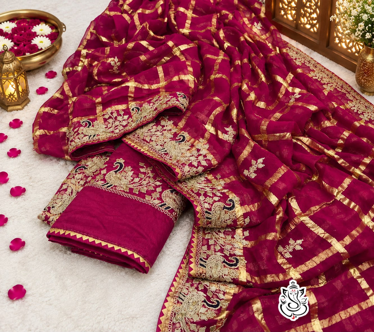 Premium Viscose Silk Saree with Traditional Pittawork
