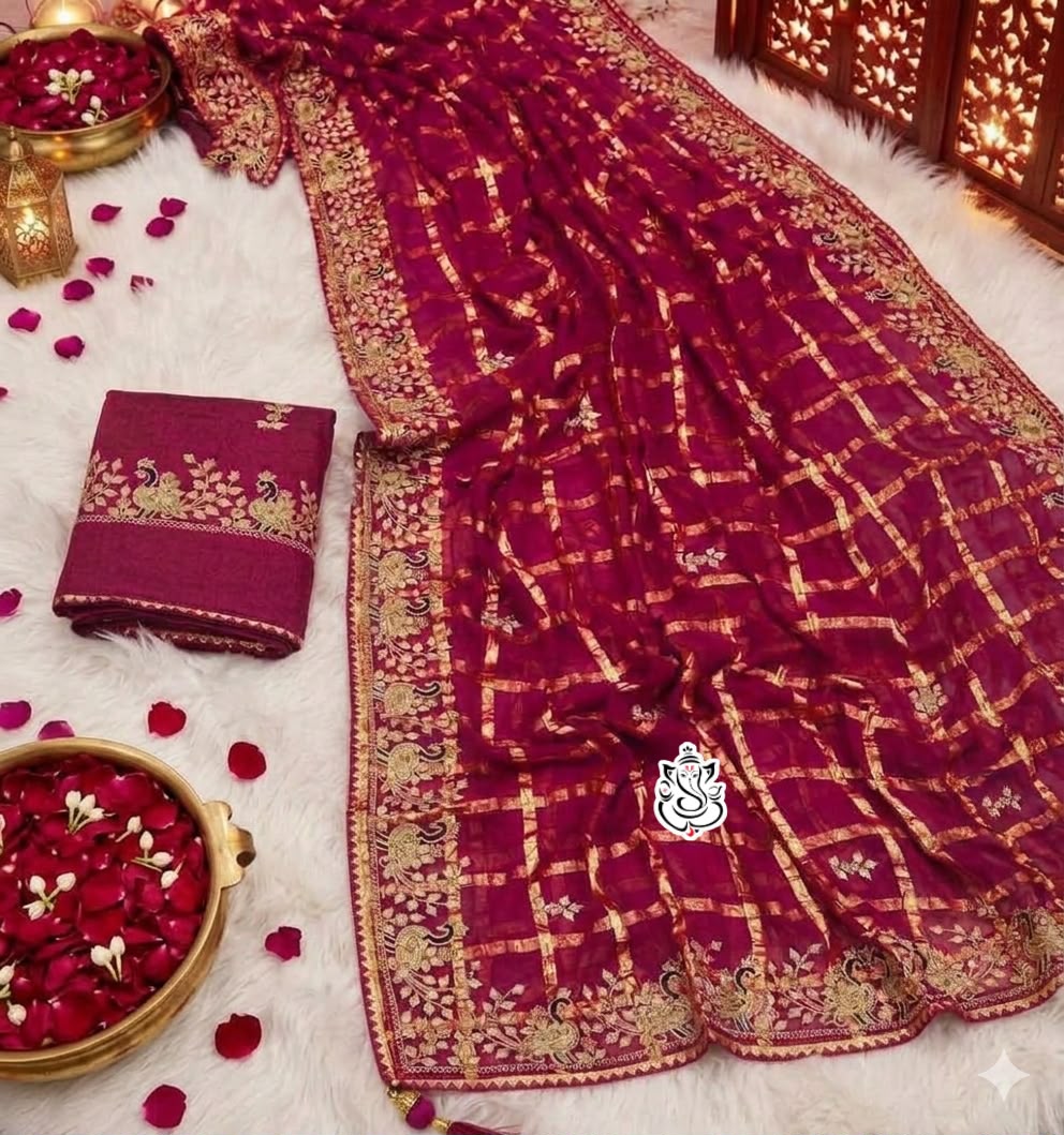 Premium Viscose Silk Saree with Traditional Pittawork